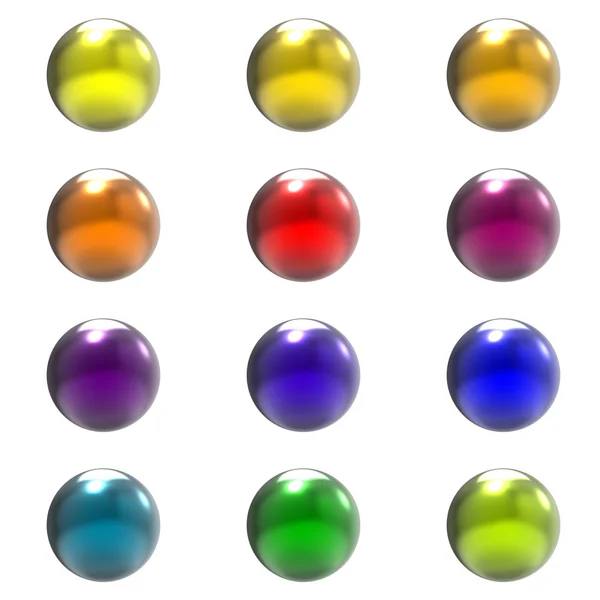 Metallo cromato gruppo di sfere di colore diverso isolato su sfondo bianco — Foto Stock