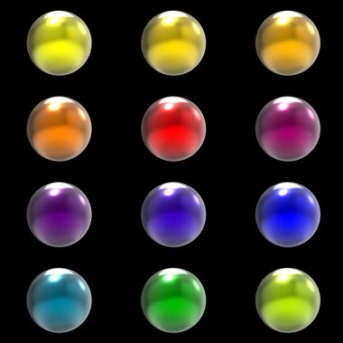 Chrome metal different color balls group isolated on black background clipart