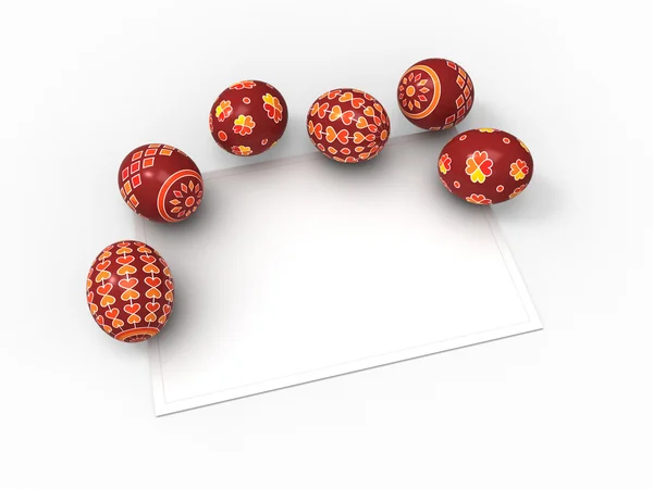 Huevos de Pascua, colección de paquetes de color con tarjeta para los deseos —  Fotos de Stock