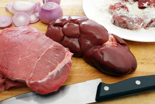 Steak and kidney raw low angle — Stock Photo, Image