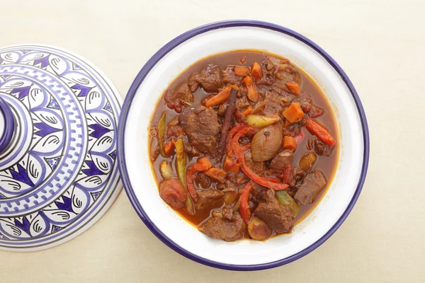 Moroccan beef tagine from above — Stock Photo, Image
