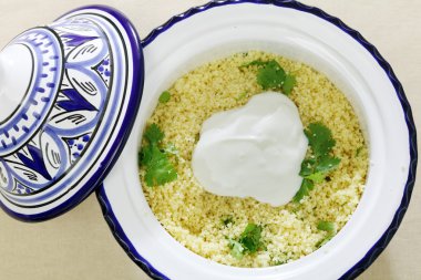 Couscous with yoghurt high angle