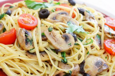 Liguine and mushroom pasta closeup