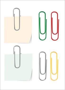 Vector sticky note with paper clip clipart