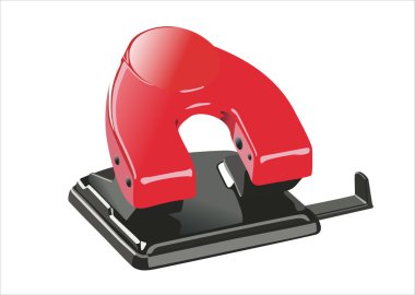 Red office paper hole puncher, isolated on white clipart