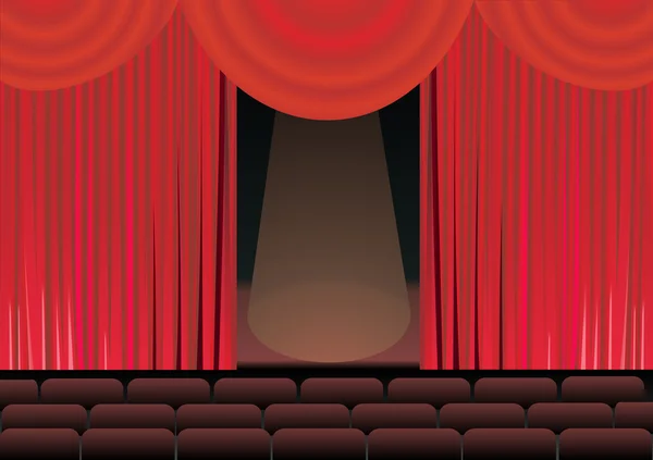 Tiyatro sahnesi ve kırmızı perde — Stok Vektör