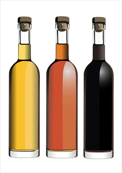 ローズ、白と赤のワインのボトルのセットです。白い背景で隔離 — ストックベクタ