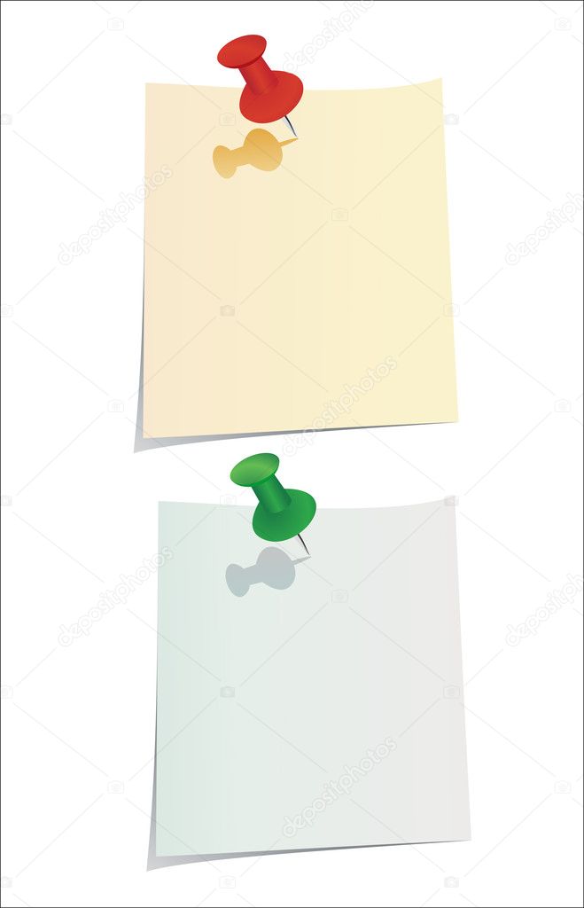 Note pad pinned on white background