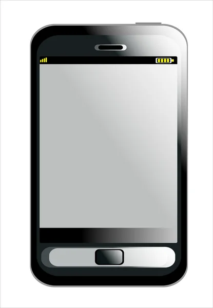 Zwarte smartphone geïsoleerd op een witte achtergrond. iPhone - als generieke smartphone. — Stockvector