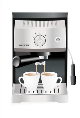 Espresso machine pouring espresso into the cups isolated on the white backg clipart