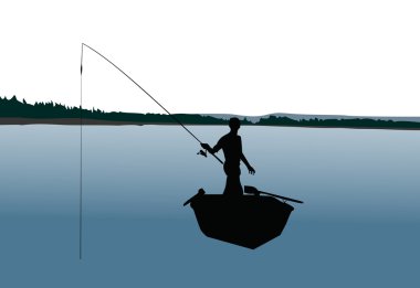 Silhouette of fishermen clipart