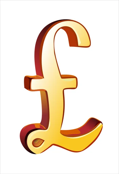 Golden British pound symbol isolated on white — Stock Vector