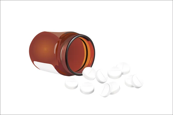 Pills from bottle on the white — Stock Vector