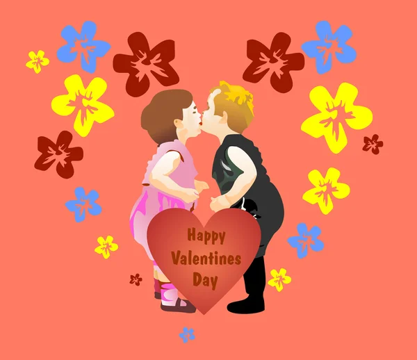 Saint Valentin Illustration avec petite fille et garçon mignon — Image vectorielle