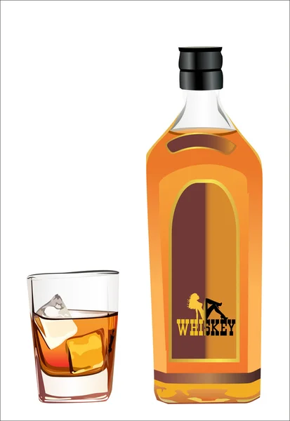 Bouteille whisky et verre à vin — Image vectorielle