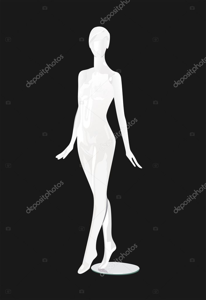 Female fashion mannequin against a black background