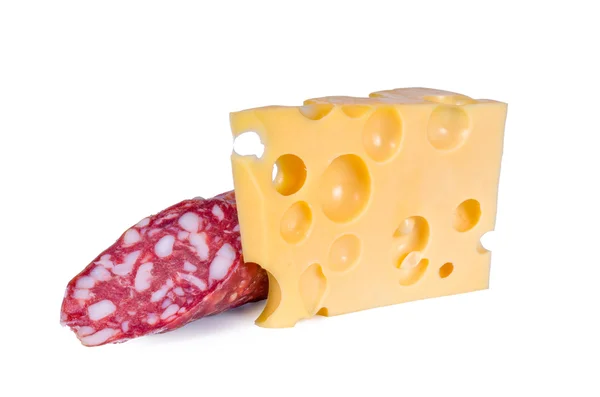 El queso suizo con agujeros la salchicha de Moscú —  Fotos de Stock