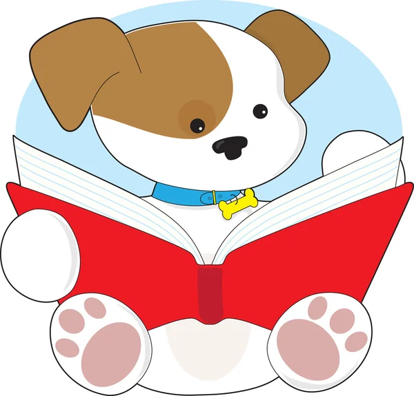 Lindo cachorro lectura — Vector de stock
