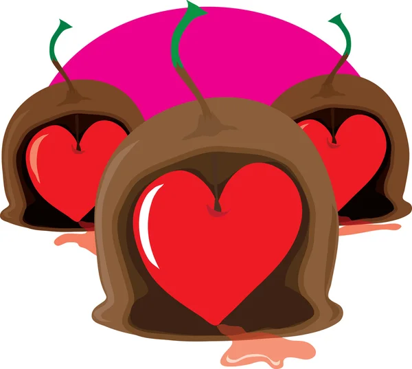 Choklad körsbär hjärta — Stock vektor