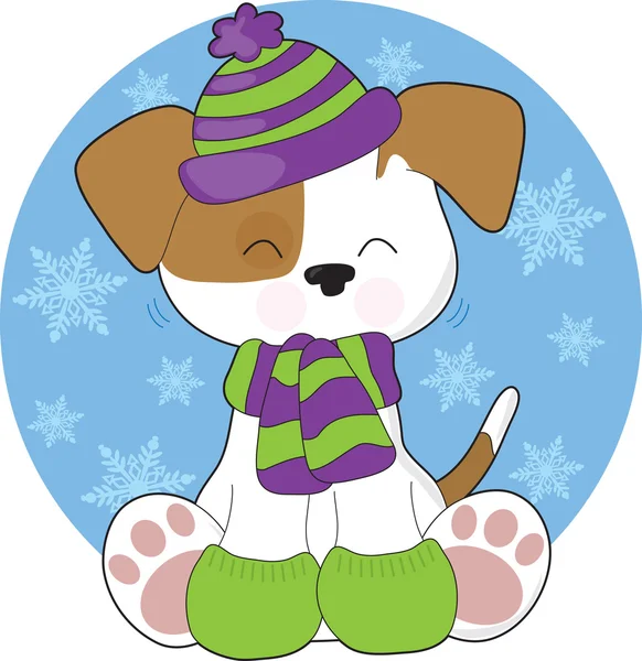 かわいい子犬の冬 — ストックベクタ
