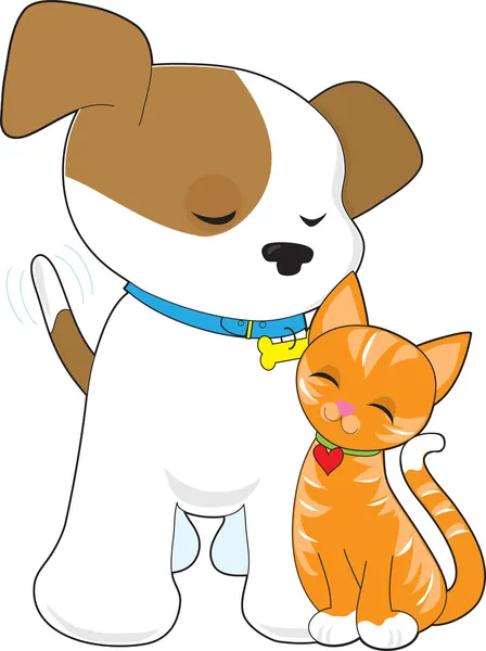 Cute Puppy and Cat — Stock Vector