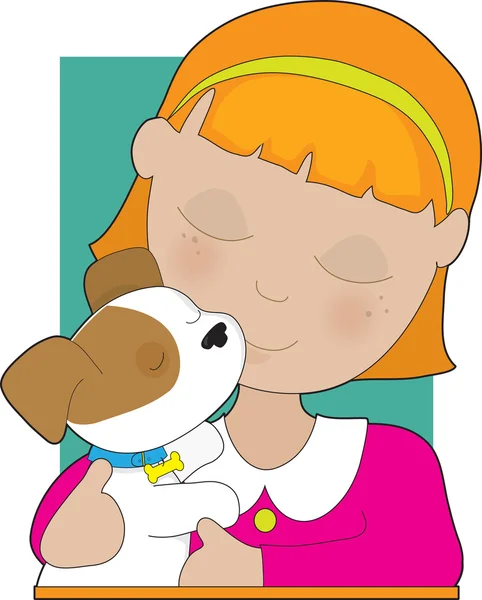 Klein meisje en puppy — Stockvector