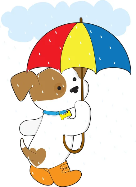 Yağmurda şirin köpek yavrusu — Stok Vektör