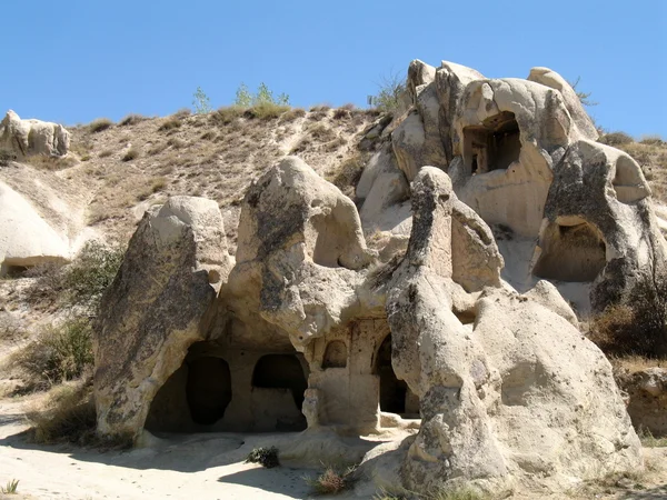 Antigua ciudad cueva en Goreme, Capadocia, Turquía — Foto de Stock