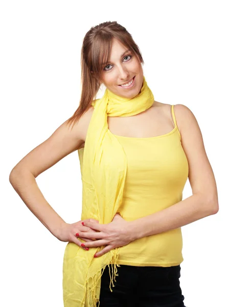 Cute young woman with yellow scarf — Stock Photo, Image