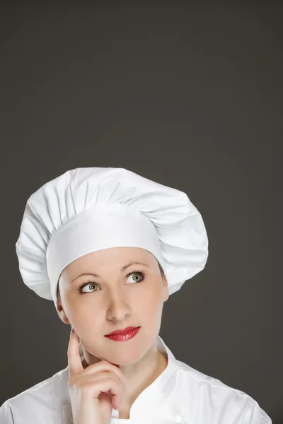 Chef-kok vrouw met een idee — Stockfoto