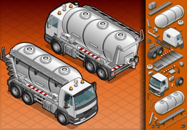 Isometric liquid tank truck in two position clipart