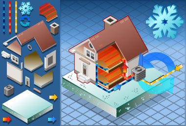 Isometric house with conditioner in heat productio clipart