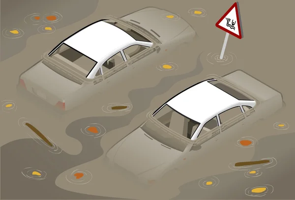 アイソメ白い車が2つの位置に浸水 — ストックベクタ