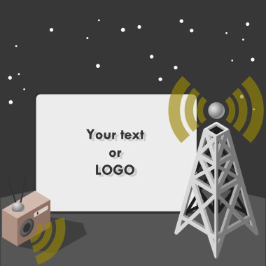 Movie screen with antenna and two-way radio clipart