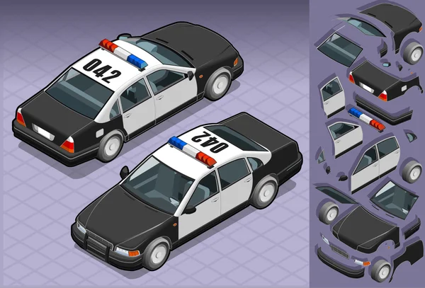 Izometrické policejní auto ve dvou pozicích — Stockový vektor