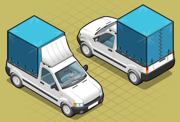 Camionnette isométrique ramasser en deux positions — Image vectorielle