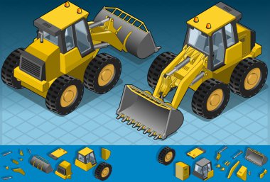 Isometric yellow bulldozer two position clipart