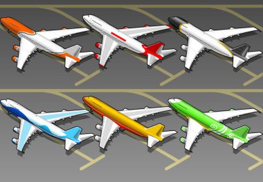 Isometric airplanes in six livery clipart