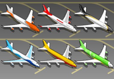 Isometric airplanes in six livery clipart