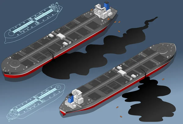 Isometric Ship tanker lekvrije olie in twee standen — Stockvector