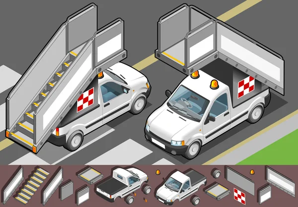 Aéroport isométrique embarquement voiture escalier en deux positions — Image vectorielle