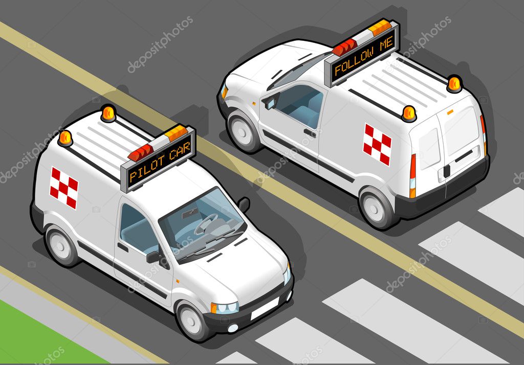 Isometric airport Follow-me-Car in two position Stock Illustration by ...