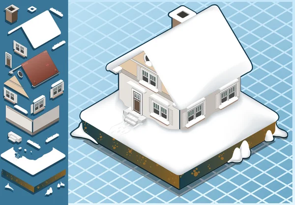 Maison recouverte de neige isométrique — Image vectorielle