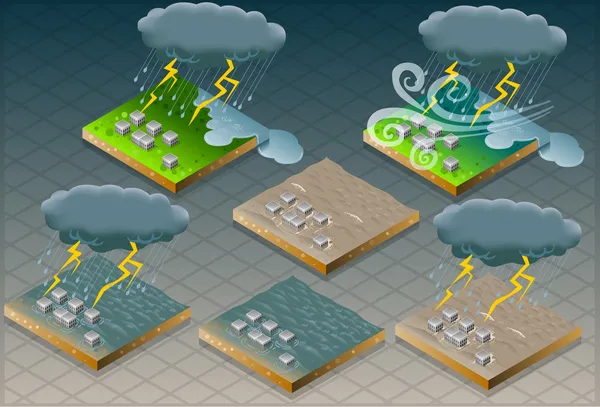 Isometric natural disaster flood mudded terrain Vector Graphics
