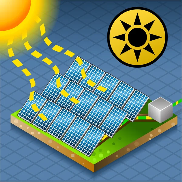 太陽電池パネル、太陽からのエネルギーの生産 — ストックベクタ