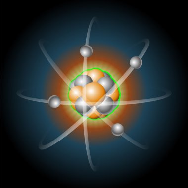 Atom with nucleus of protons and electrons that revolves around clipart