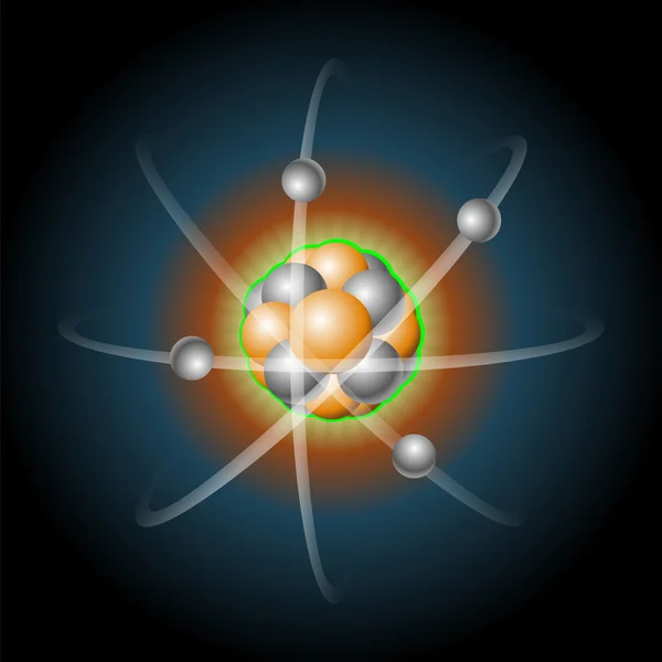 Atom with nucleus of protons and electrons that revolves around — Stock Vector