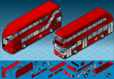 Isometric Double Decker Bus in two position clipart