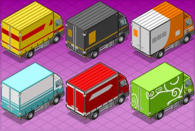 Isometric delivery truck in six livery clipart