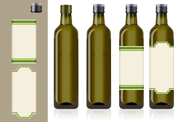 Cuatro botellas de aceite de oliva — Vector de stock